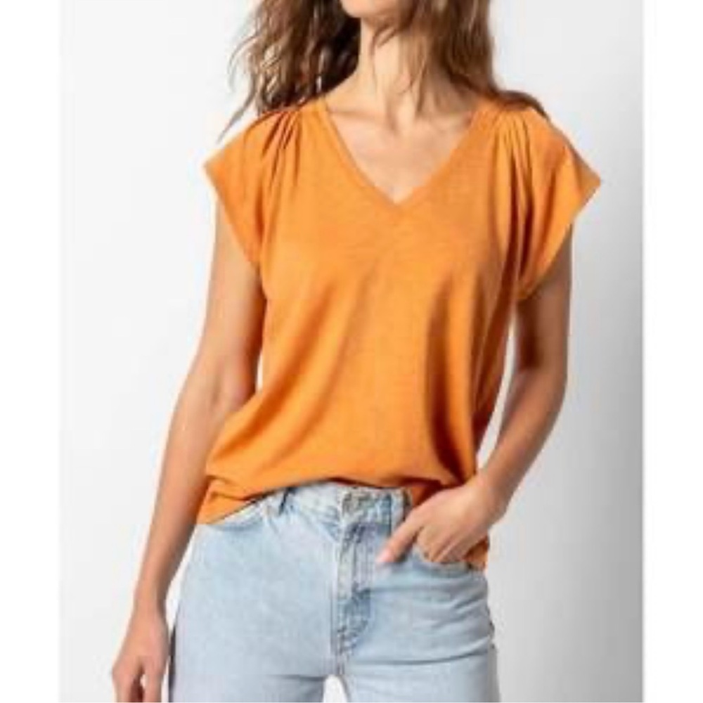 NWOT Burnt Orange V-Neck Women's Flutter Sleeve Top by LILLA  P